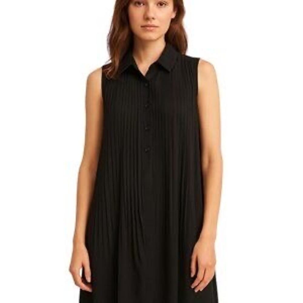 Joie Black Pleated Flowy Fit Sleeveless Mini Shirt Dress Size Small - Picture 7 of 7